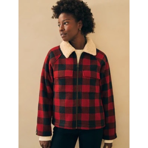 Faherty Jackets & Blazers - NEW Faherty Legend High Pile Fleece Collar Red Plaid Jacket Size Medium (M)